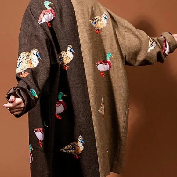 ISO Dressed in LALA Brown Trench Coat with Duck Print ISO - Picture 2 of 2